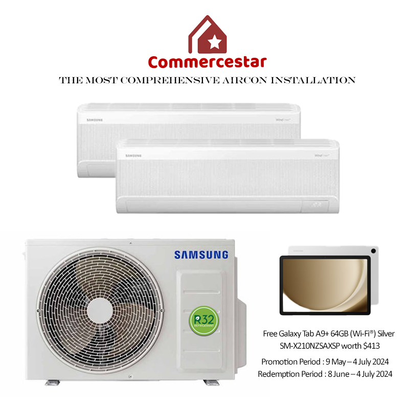 SAMSUNG LATEST WINDFREE R32 SYSTEM 2 AIRCON (INSTALLATION INCLUDED FREE UPGRADED MATERIALS) - Commercestar Engineering 