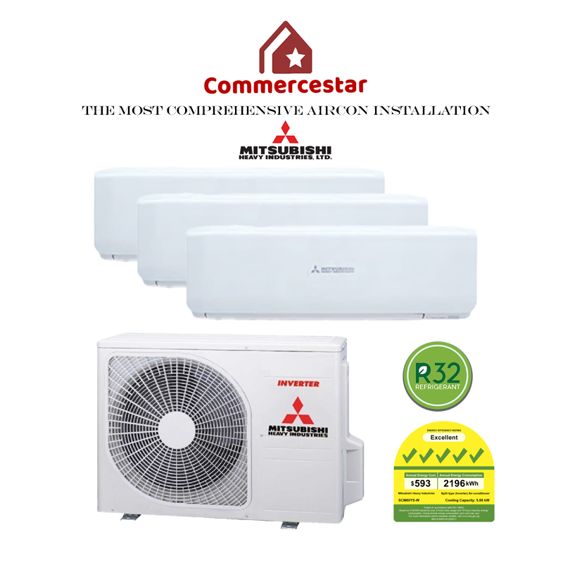 MITSUBISHI HEAVY INDUSTRIES R32 INVERTER SYSTEM 3 AIRCON INSTALLATION (5 TICKS) - Commercestar Engineering 